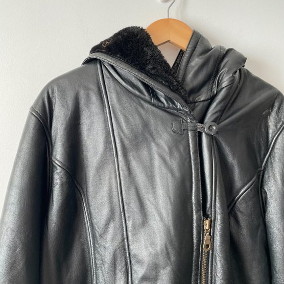 Wilsons Leather Faux Fur Hooded Vintage Jacket Sz 1X - Picture 2 of 11